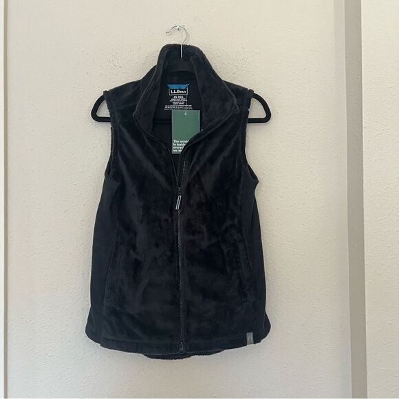 L.L. Bean Luxe Fleece Long Vest in Black NEW Size XS - Picture 4 of 9